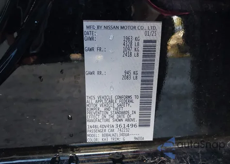 2025 Nissan Altima Sv Fwd z USA, uszkodzony, nr VIN 1N4BL4DV4SN361496